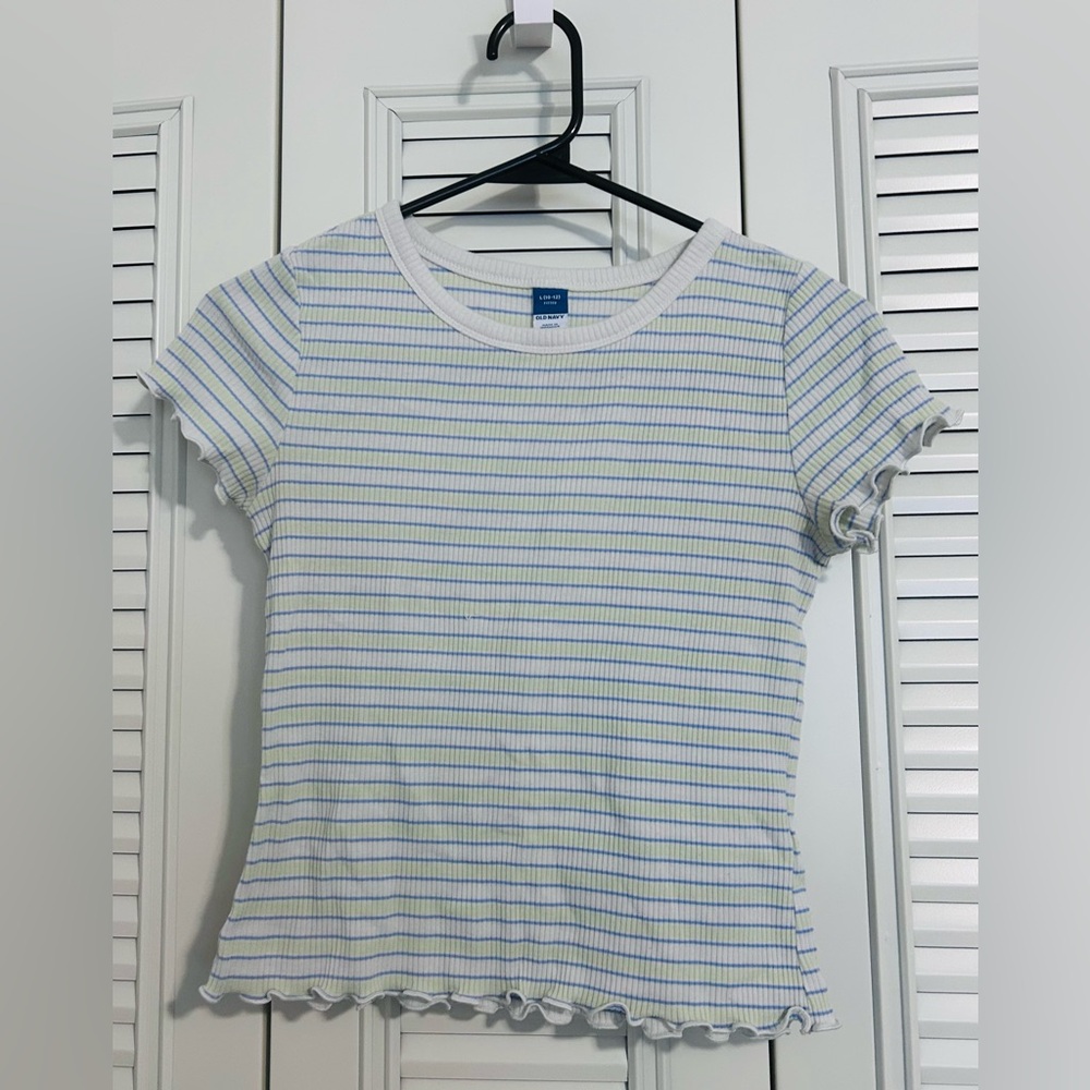 Old Navy White and Blue Striped Short Sleeve Tee Size L